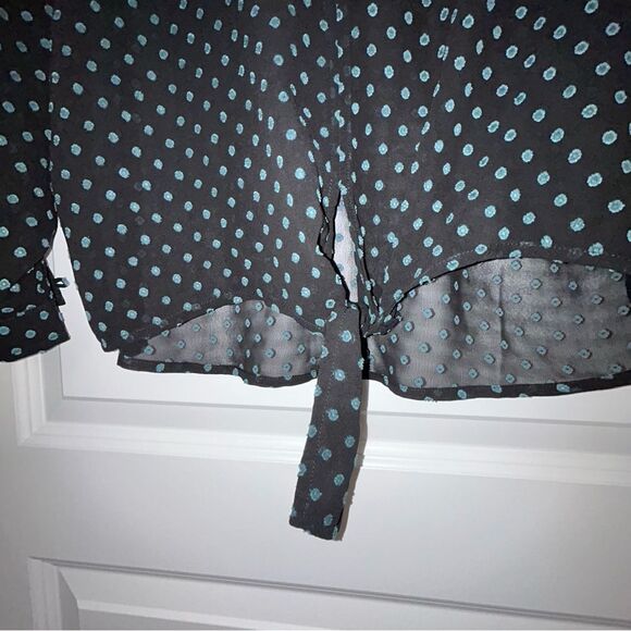 Current Air Sheer Swiss Dot Tie Front Long Sleeve Shirt Blouse Top - Picture 5 of 9